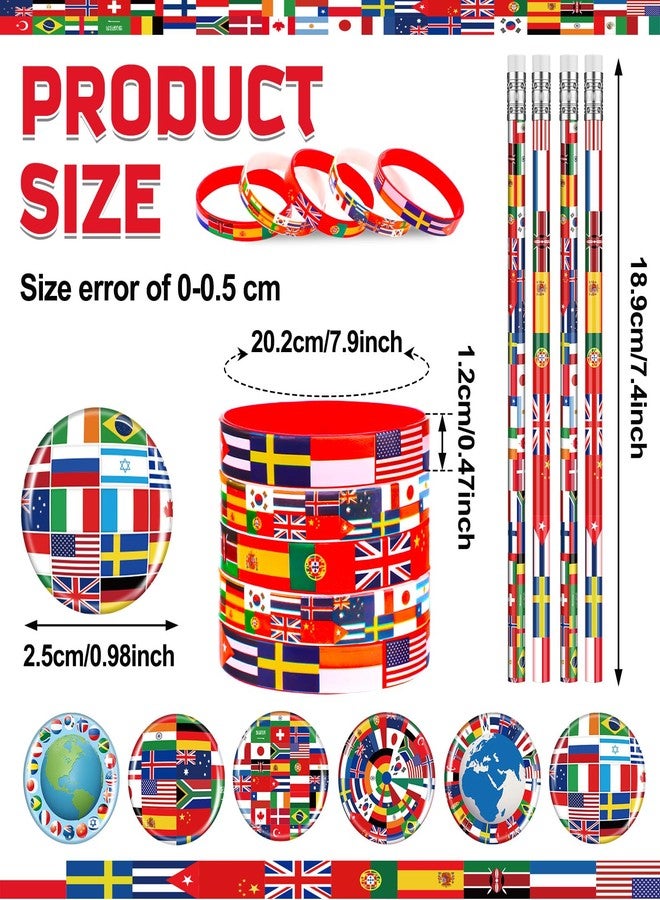 Supervitae 90 Pcs International World Flags Party Favor Accessory Include 30 Flags of World Nation Pencil 30 Rubber Wristband 30 Badge Button Pin for Travel Trip Around The Globe Back to School Decor - Image 2